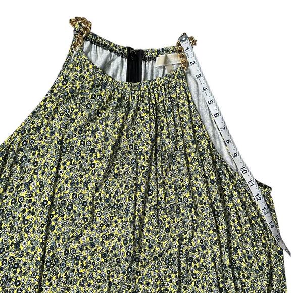Michael Kors Floral Sunflower Dress Sleeveless Gold Chain Strap Size 1X Zip Back - Picture 11 of 14